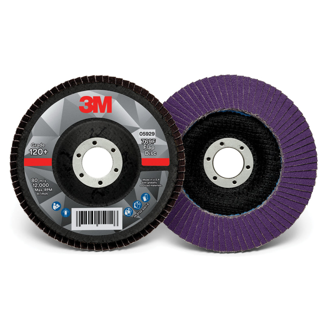 3M AB05929 3M Flap Disc 769F, T29 5 in x 7/8 in, 120+ YF- weight, 10 per case 3M AB05929