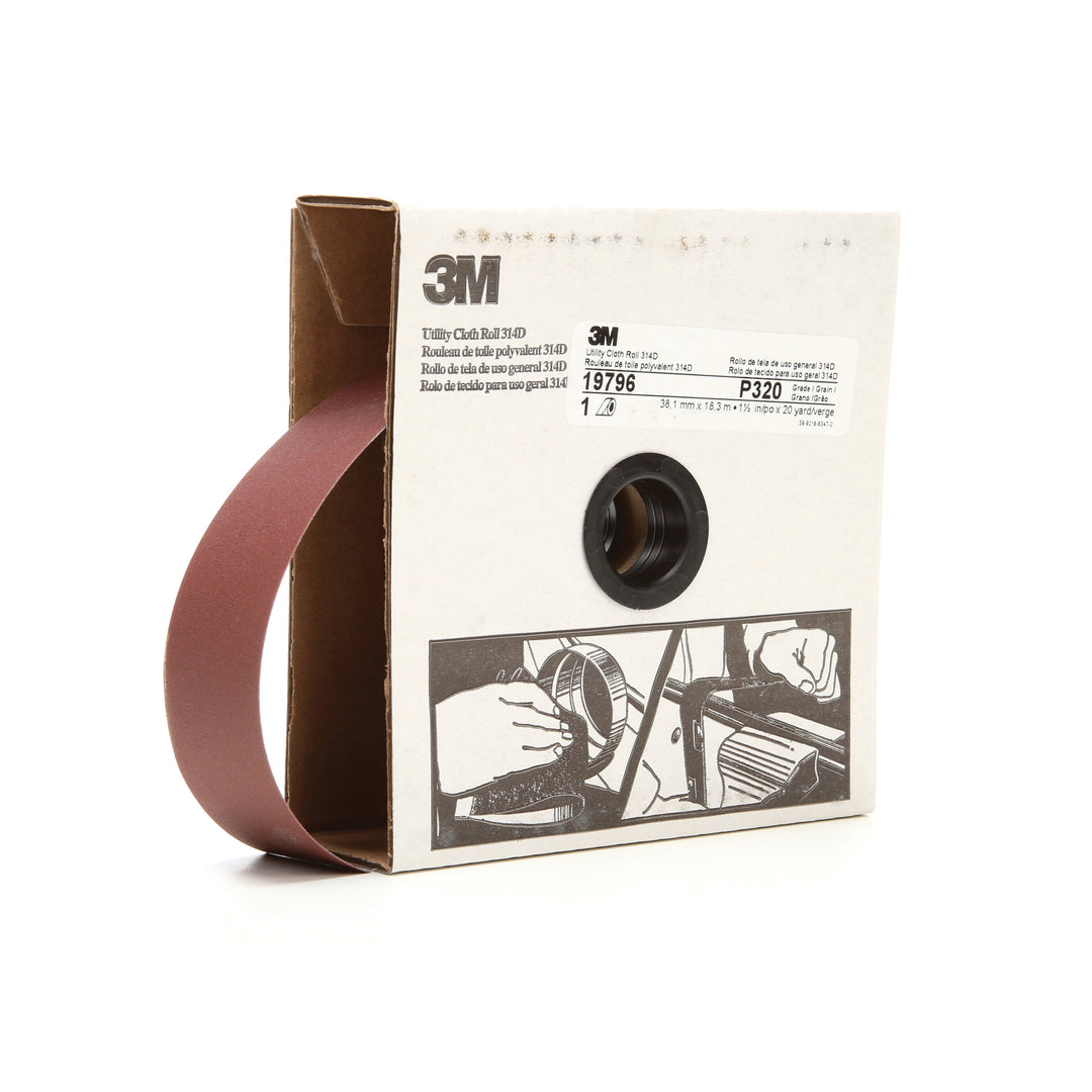 Utility Rolls 3M AB19796 1-1/2 Inch x 20Yd 320 Grit 314D Aluminum Oxide Utility Cloth Roll J-Weight