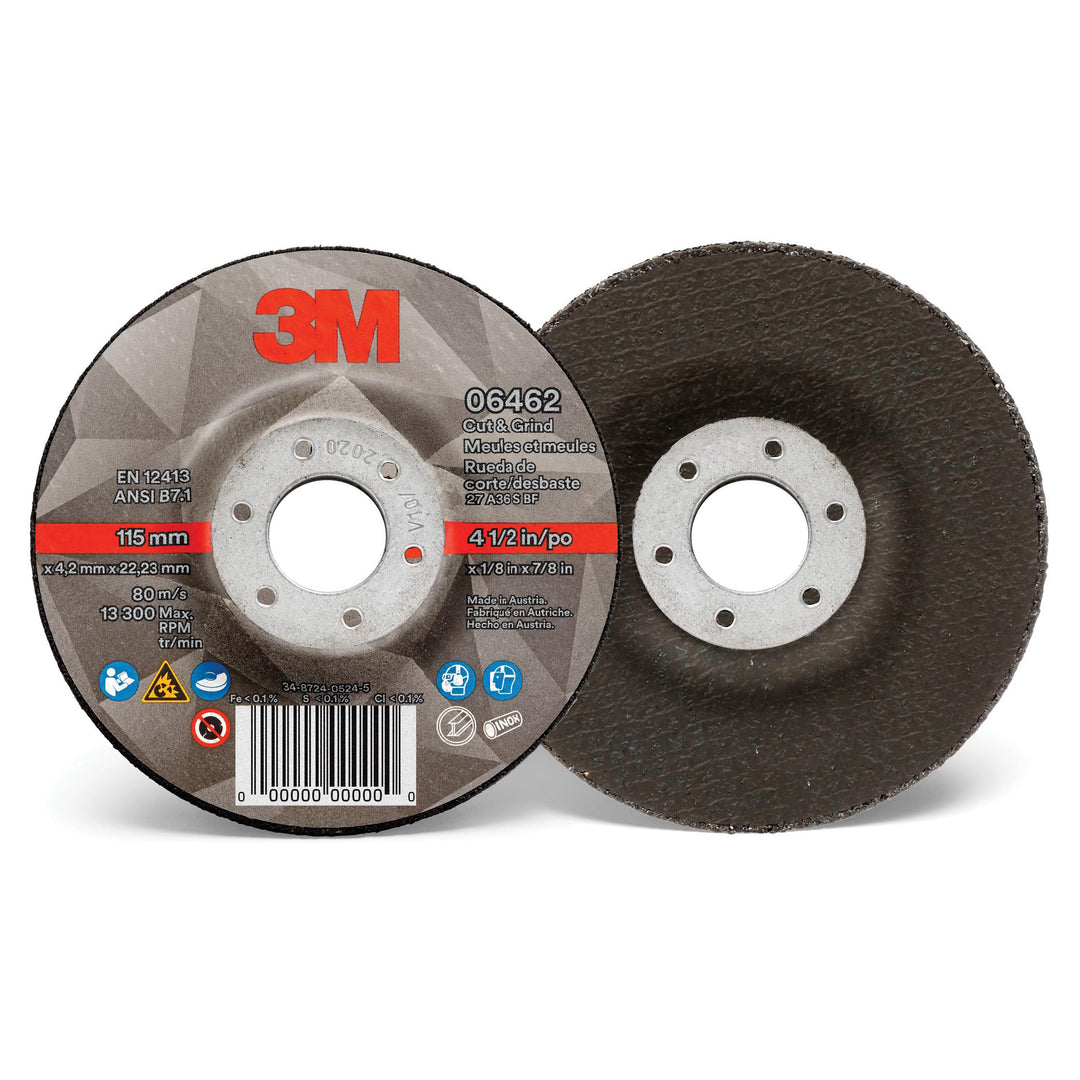 3M AB06462 3M Cut & Grind Wheel 06462 T27 4 1/2 in x 1/8 in x 7/8 in (114.3 mm x 3.2 mm x 22.2 mm) 10/Inner 20/Case 3M 7100214084