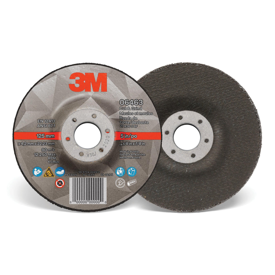 3M AB06463 3M Cut & Grind Wheel 06463 T27 5 in x 1/8 in x 7/8 in (127 mm x 3.2 mm x 22.2 mm) 10/Inner 20/Case 3M 7100214086