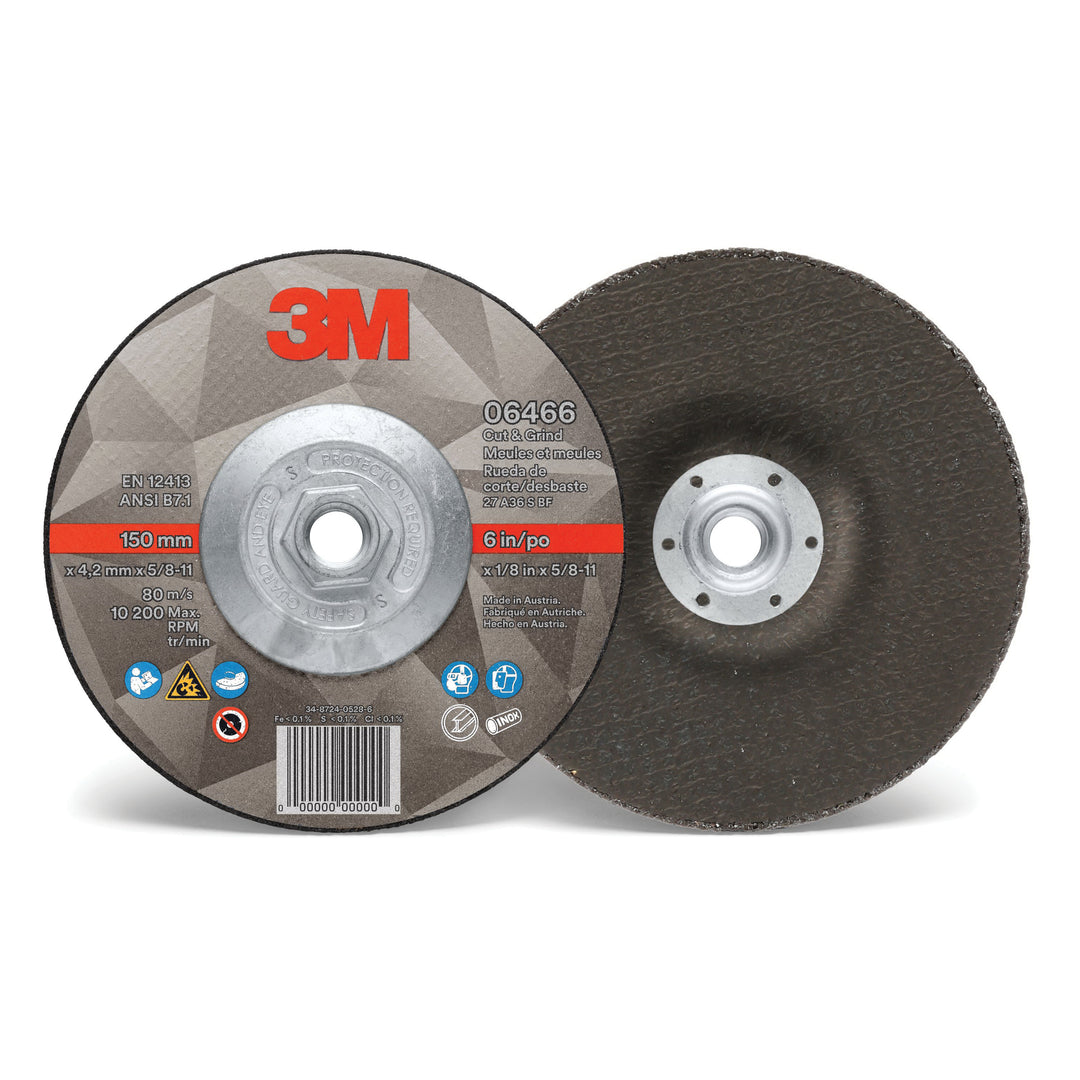 3M 6466 3M Cut & Grind Wheel 06466 Quick Change Type 27 6 in x 1/8 in x 5/8IN-11 10/Inner 20/Case 3M 7100245021