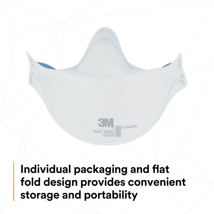 3M Aura™ Healthcare N95 Particulate Respirator 9205+ | Ultra-Lightweight Three-Panel Flat-Fold Design | NIOSH Approved | MFG# 7100232219 | Box of 20 Units