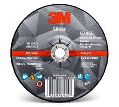 3M AB87455 Silver Depressed Center Grinding Wheel, T27, black, 4 in x 1/4 in x 3/8 in