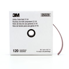 Utility Rolls 3M AB05028 1-1/2 Inch x 50Yd 120 Grit 211K Aluminum Oxide Utility Cloth Roll J-Weight