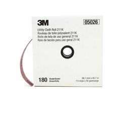 Utility Rolls 3M AB05026 1-1/2 Inch x 50Yd 180 Grit 211K Aluminum Oxide Utility Cloth Roll J-Weight