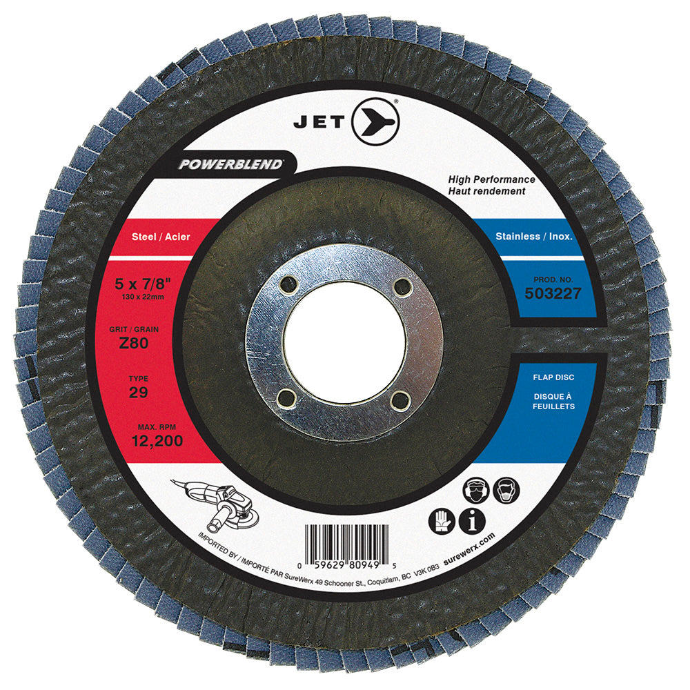 Type 29 Flexible Jet 503217 4-1/2 Inch X 7/8 Inch Type 29 80 Grit Powerblend Zirconia Alumina Flap Disc