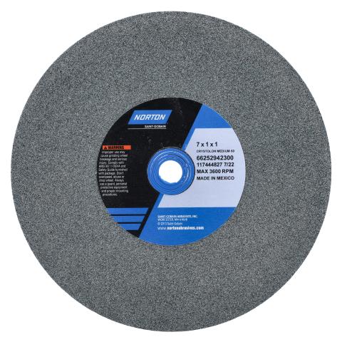 Norton 42300 Norton Gemini Crystolon Bench and Pedestal Wheel 7x1x1 Inch - Medium 60 Grit Silicon Carbide, Green, Type 01 Straight Grinding Wheel for Tool Sharpening and Deburring, 42300