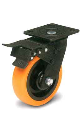 Casters Tuff Grade B07-01A-200-262 Caster 8 InchTop Locking Brake Swivel Orange Polyurethane 900 Lb Cap