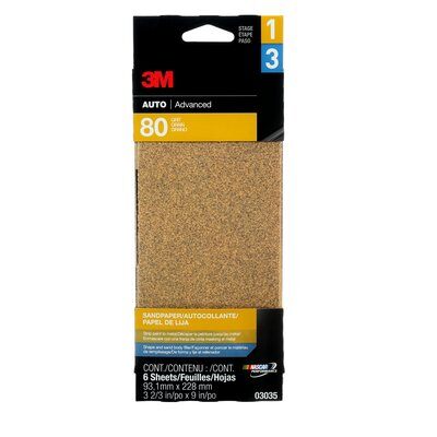 Plain Backing 3M 03035NA-M 3-2/3 Inch x 9 Inch Aluminum Oxide 80 Grit Plain Non-Vacuum Abrasive Paper Strip