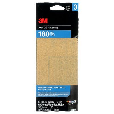 Plain Backing 3M 03031NA-F 3-2/3 Inch x 9 Inch Aluminum Oxide 180 Grit Plain Non-Vacuum Abrasive Paper Strip