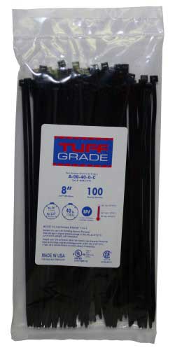 Tuff Grade A-08-40-0-C Cable Ties Package 100 Colour Uv Black Tensile Strength 40 Lb. Length 8.80 Width .140 Thickness .049
