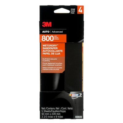 3M 03022NA 3M Wetordry Sandpaper, 03022, 800 grit, 3 2/3 in x 9 in (9.31 cm x 22.86 cm), 5 per pack 3M 03022NA