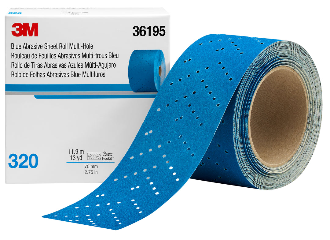 3M 36195 3M Hookit Blue Abrasive Sheet Roll, 321U, 36195, 320, 2-3/4 in x 13 yd (69.85 mm x 11.88 m) 3M 36195