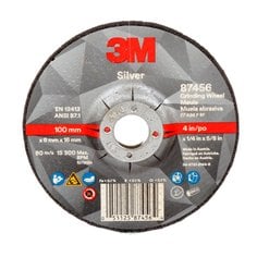 3M AB87456 Silver Depressed Center Grinding Wheel, T27, black, 4 in x 1/4 in x 5/8 Inch-11
