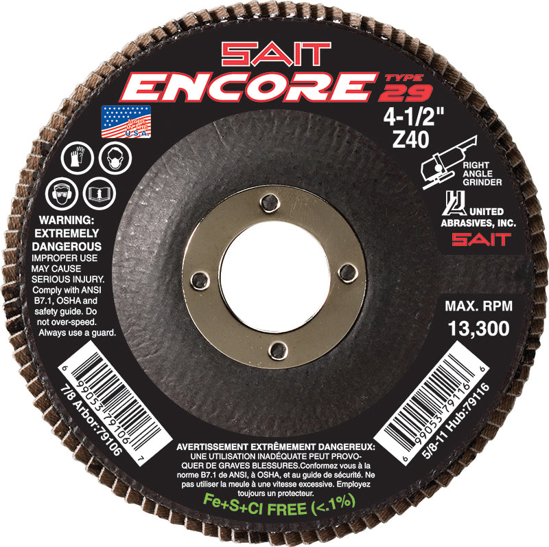 Type 29 Flexible Sait 79211 4-1/2 Inch X 5/8 Inch - 11 Type 29 120 Grit Encore Z Zirconia Alumina Flap Disc