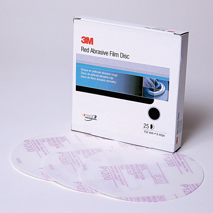 Velcro Discs 3M PN01184 6 Inch x Non-Vacuum Red Abrasive 260L Aluminum Oxide 1500 Grit Velcro Film Disc