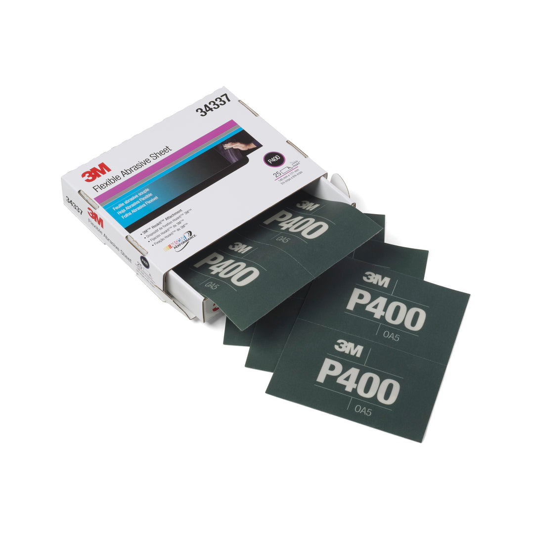 Velcro Strips 3M 34337 5-1/2 Inch x 6.8 Inch Aluminum Oxide 400 Grit Wet / Dry Velcro Non-Vacuum Abrasive Film Strip