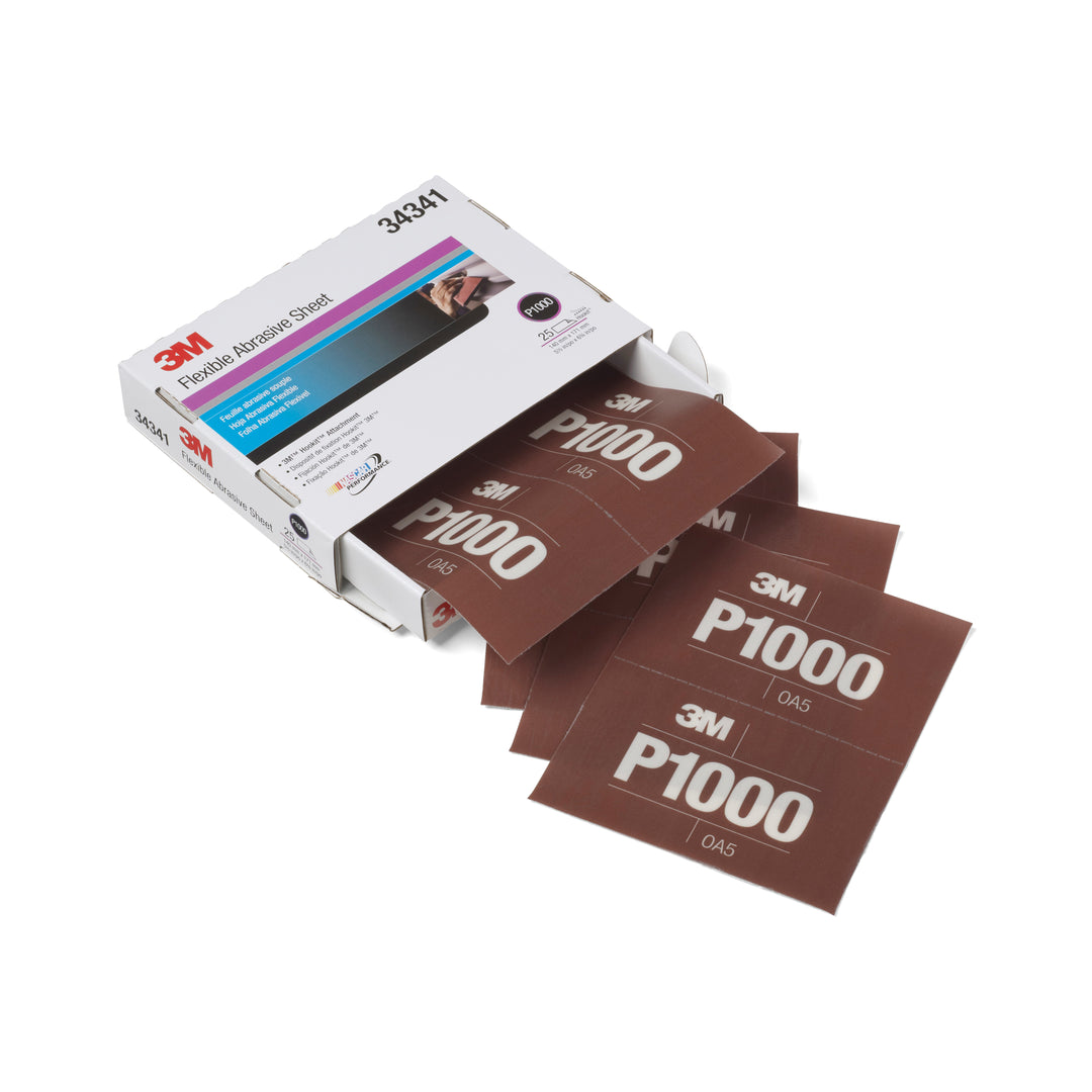 Velcro Strips 3M 34341 5-1/2 Inch x 6.8 Inch Aluminum Oxide 1000 Grit Wet / Dry Velcro Non-Vacuum Abrasive Film Strip