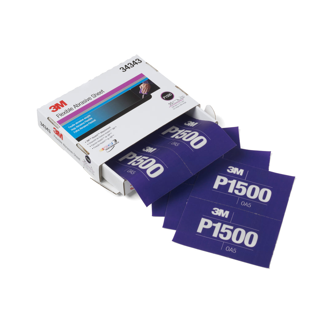 Velcro Strips 3M 34343 5-1/2 Inch x 6.8 Inch Aluminum Oxide 1500 Grit Wet / Dry Velcro Non-Vacuum Abrasive Film Strip