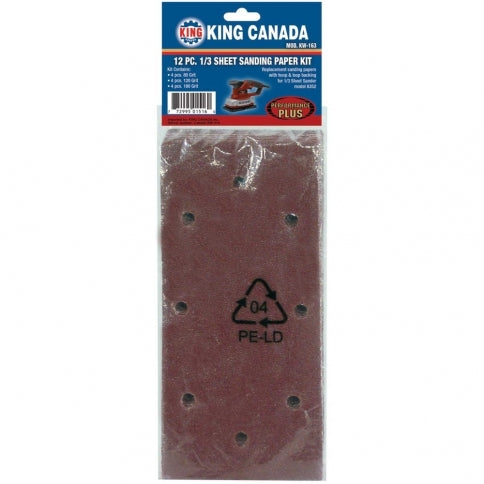 King Canada KW-163 1/3 Sheet Sanding Paper Kit, 12 pcs. King Canada KW-163