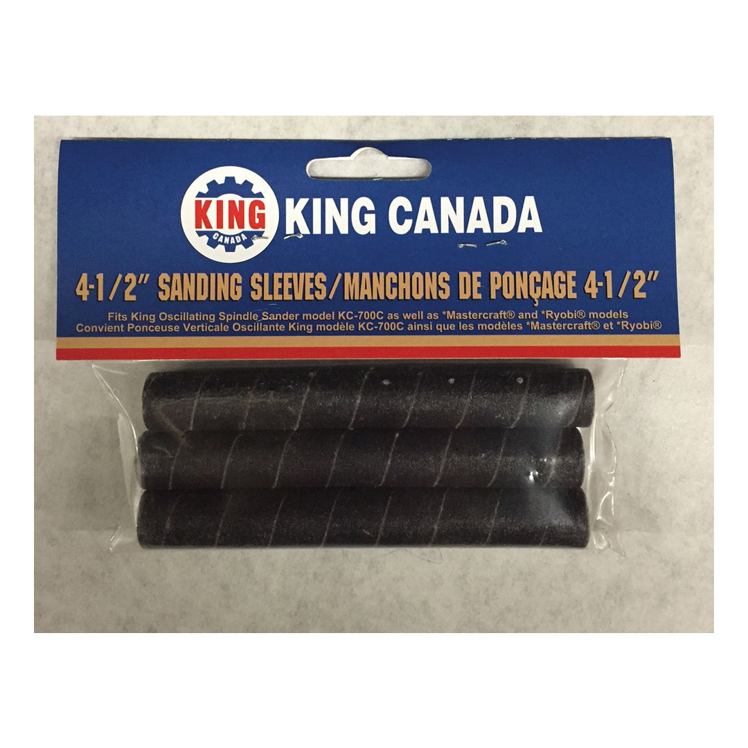 King Canada SL-412-K-80 Sleeve, Abrasive, 4-1/2 x 1/2 x 80 Grit Pkg 3 King Canada SL-412-K-80