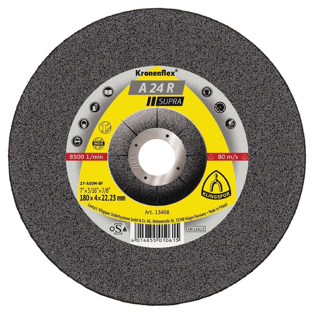 Depressed Centre Grinding Disc Klingspor 13413 Depressed Centre Grinding Discs 7 Inch x 1/4 Inch x 7/8 Inch - A24R