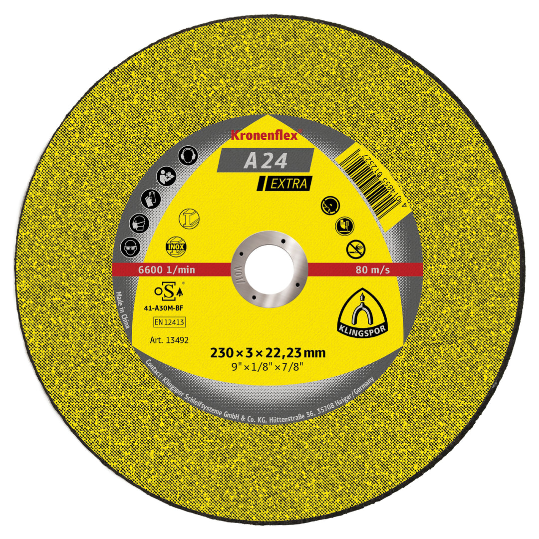 Type 01 Straight Wheels Klingspor 13492 Cut-Off Wheel 9 Inch x 1/8 Inch x 7/8 Inch - A24EX