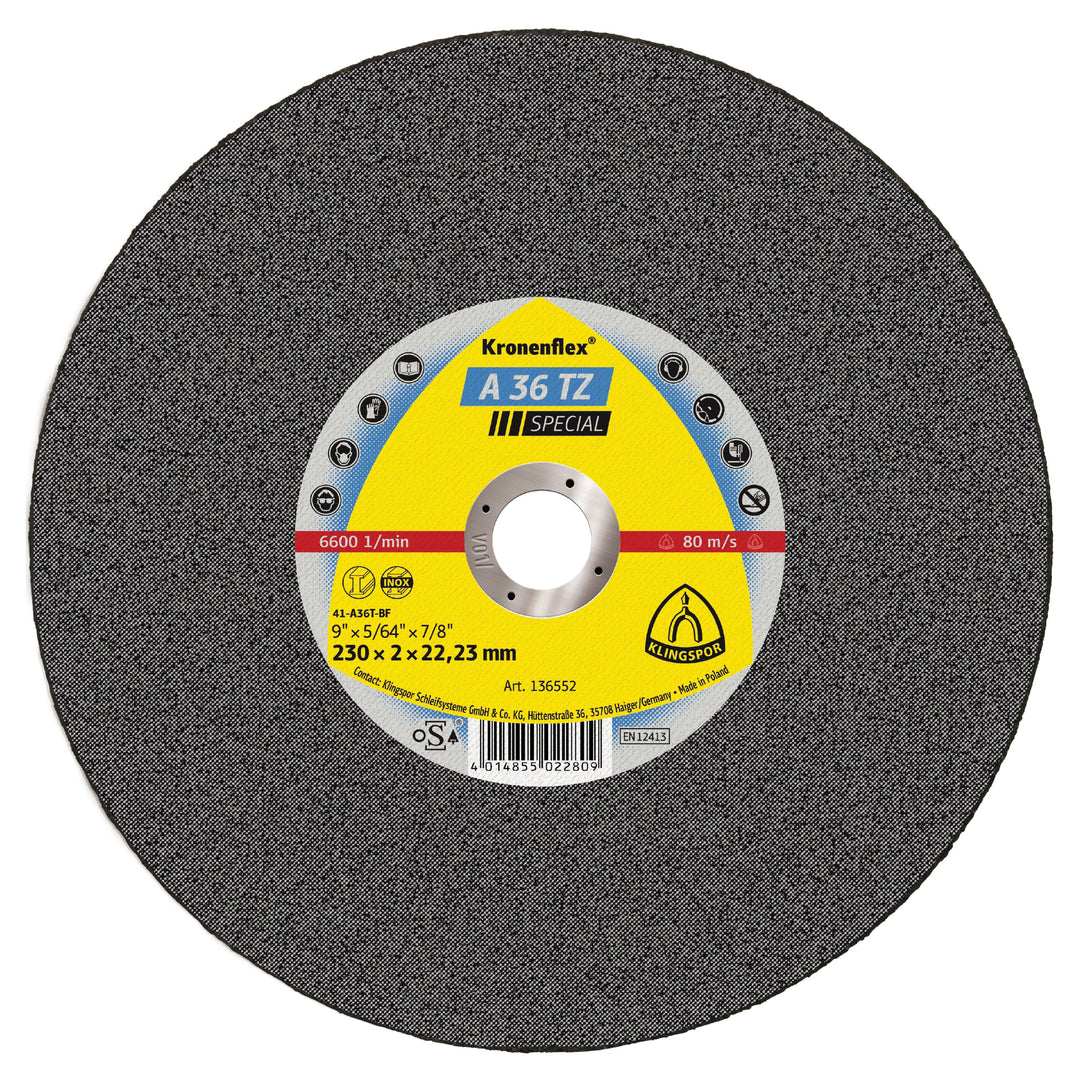 Type 01 Straight Wheels Klingspor 136551 Cut-Off Wheels Inox 7 Inch x 5/64 Inch x 7/8 Inch - A36TZ