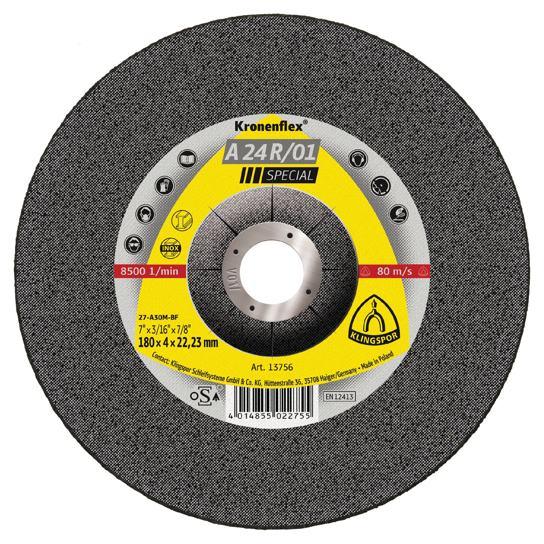Depressed Centre Grinding Disc Klingspor 130825 Depressed Centre Grinding Discs 5 Inch x 3/16 Inch x 7/8 Inch - A24R/01