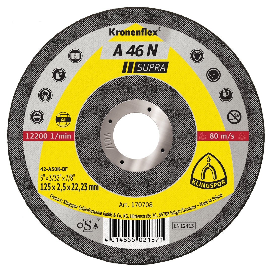 Type 27 Klingspor 170708 Type 27 Depressed Centre Cut-Off Wheels 5 Inch x 3/32 Inch x 7/8 Inch (A46N)