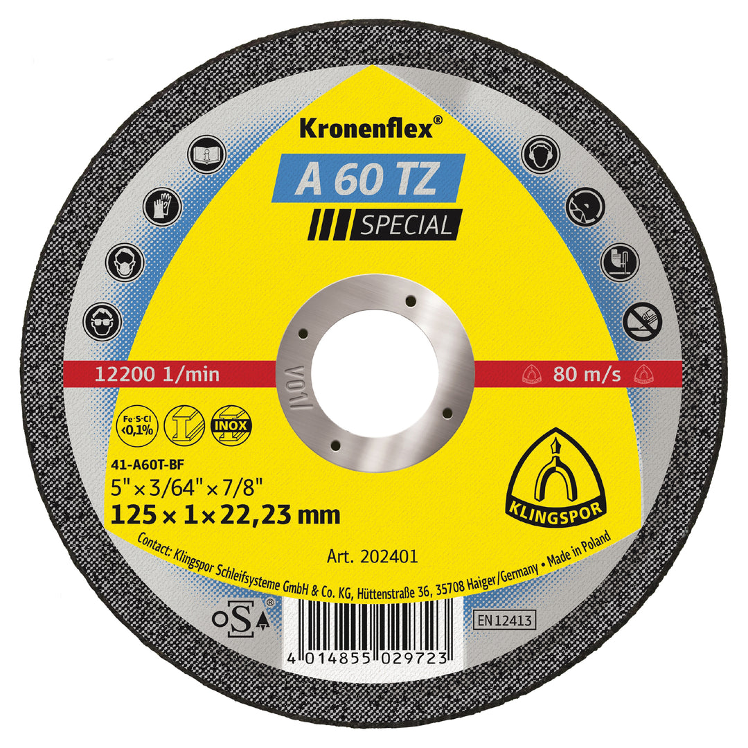 Depressed Centre Klingspor 233742 Depressed Centre Cut-Off Wheels 5 Inch x .040 Inch x 7/8 Inch - A60TZ