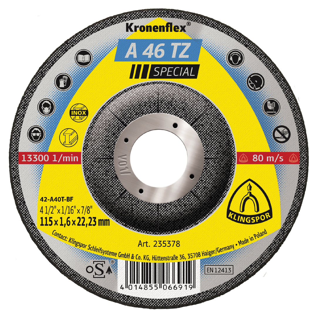 Depressed Centre Klingspor 235378 Depressed Centre Cut-Off Wheels 4-1/2 Inch x 1/16 Inch x 7/8 Inch - A46TZ