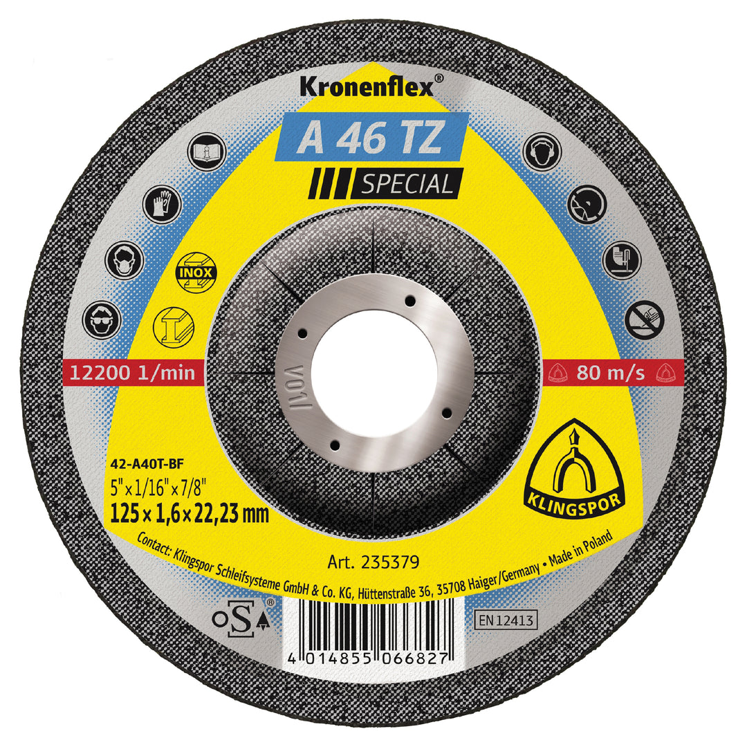 Depressed Centre Klingspor 235379 Depressed Centre Cut-Off Wheels 5 Inch x 1/16 Inch x 7/8 Inch - A46TZ