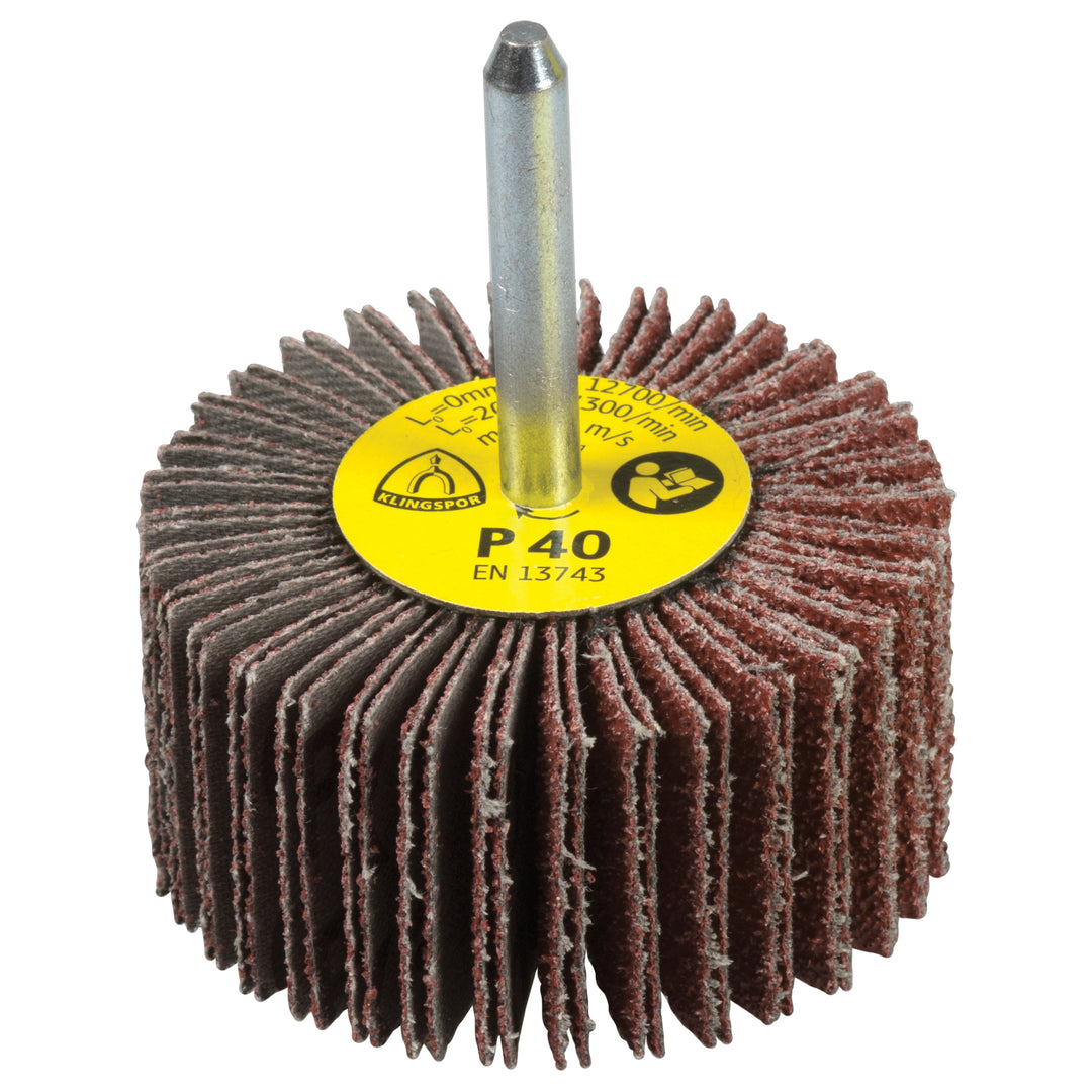 Shank Mount Wheels Klingspor 278877 Shank Mounted Flap Wheel 1 Inch x 1/2 Inch x 1/4 Inch 40 Grit KM613 Aluminum Oxide