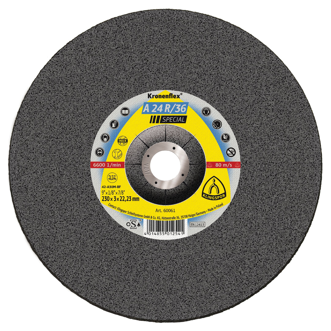 Klingspor 60537 DEPRESSED CENTRE CUT-OFF WHEELS INOX 7X1/8X7/8 A24R/36 KLINGSPOR 60537