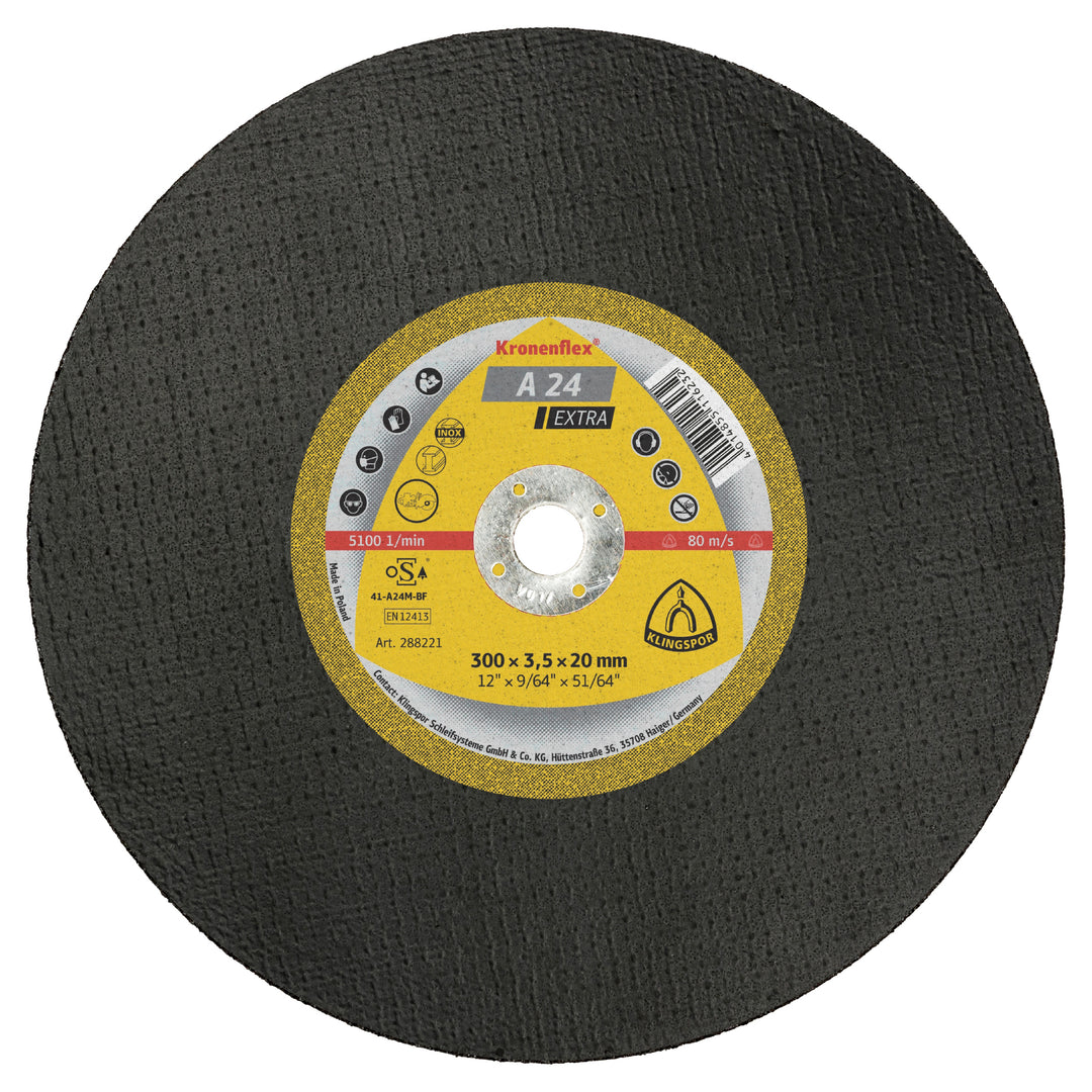 Type 01 Straight Wheels Klingspor 288221 Cut-Off Wheel 12 Inch x 9/64 Inch x 20mm - A24EX