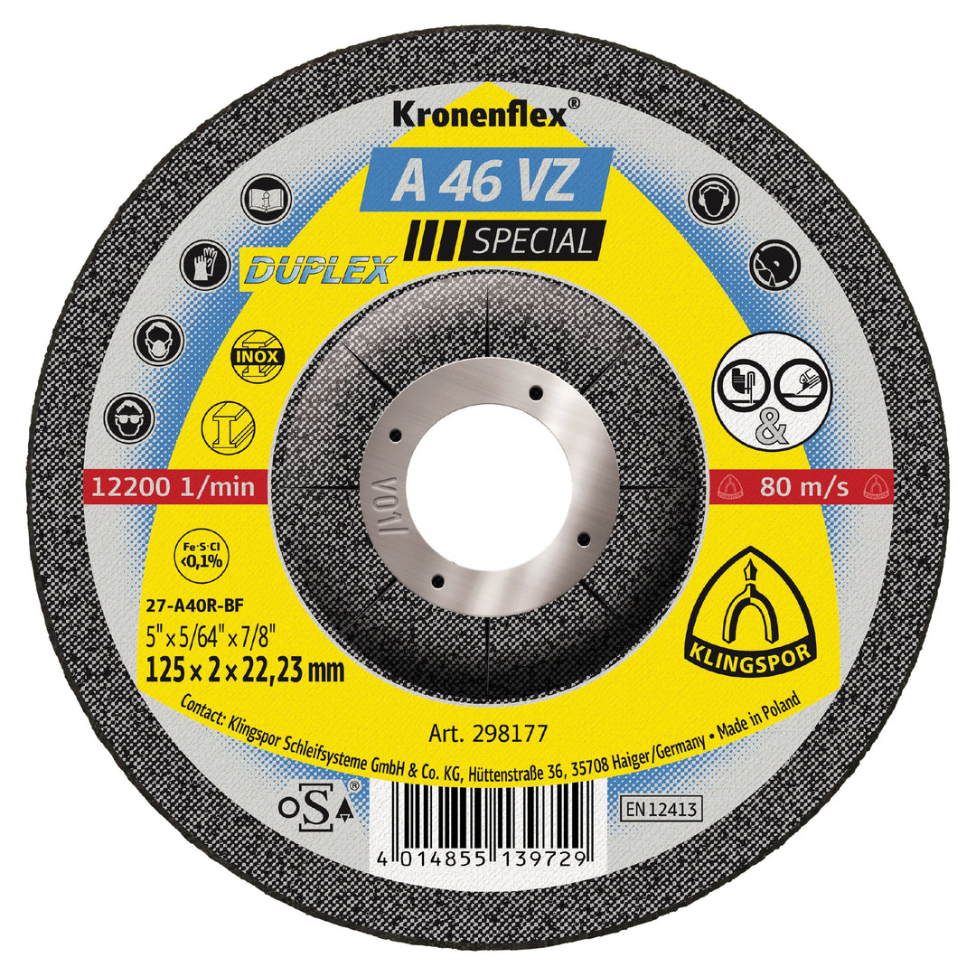 Depressed Centre Klingspor 298177 Depressed Centre Cut-Off Wheels 5 Inch x 5/64 Inch x 7/8 Inch - A46Vz