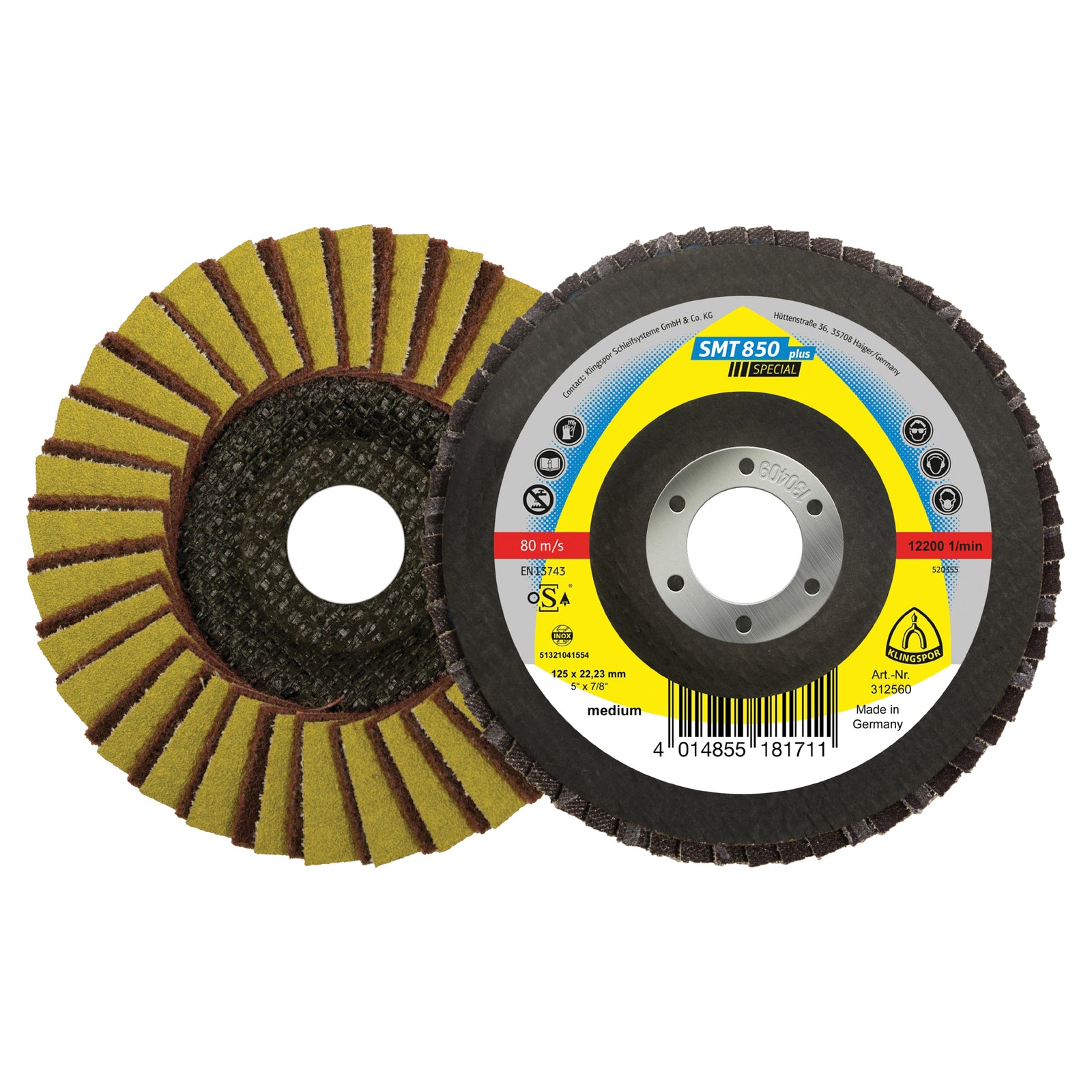 Flap Discs Klingspor 312557 Combi-Abrasive Flap Disc 4-1/2 Inch x 7/8 Inch SMT850 (Medium)