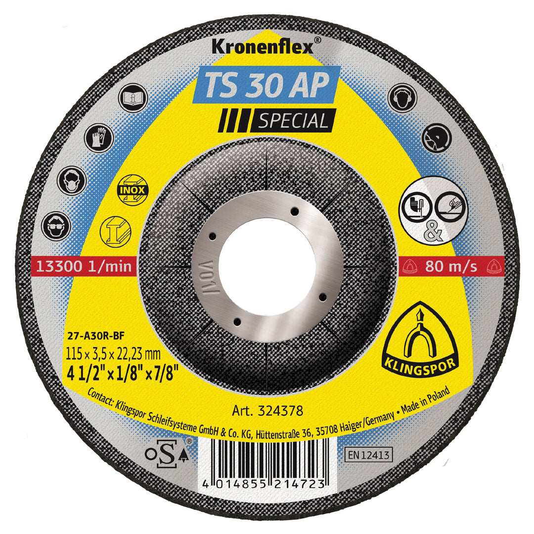 Depressed Centre Klingspor 324379 Depressed Centre Cut-Off Wheels 7 Inch x 1/8 Inch x 7/8 Inch - TS30AP