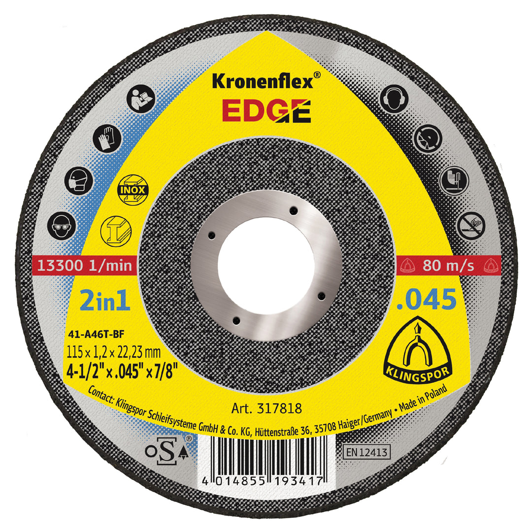 Type 01 Straight Wheels Klingspor 317818 Cut-Off Wheels 4-1/2 Inch x .045 Inch x 7/8 Inch Edge