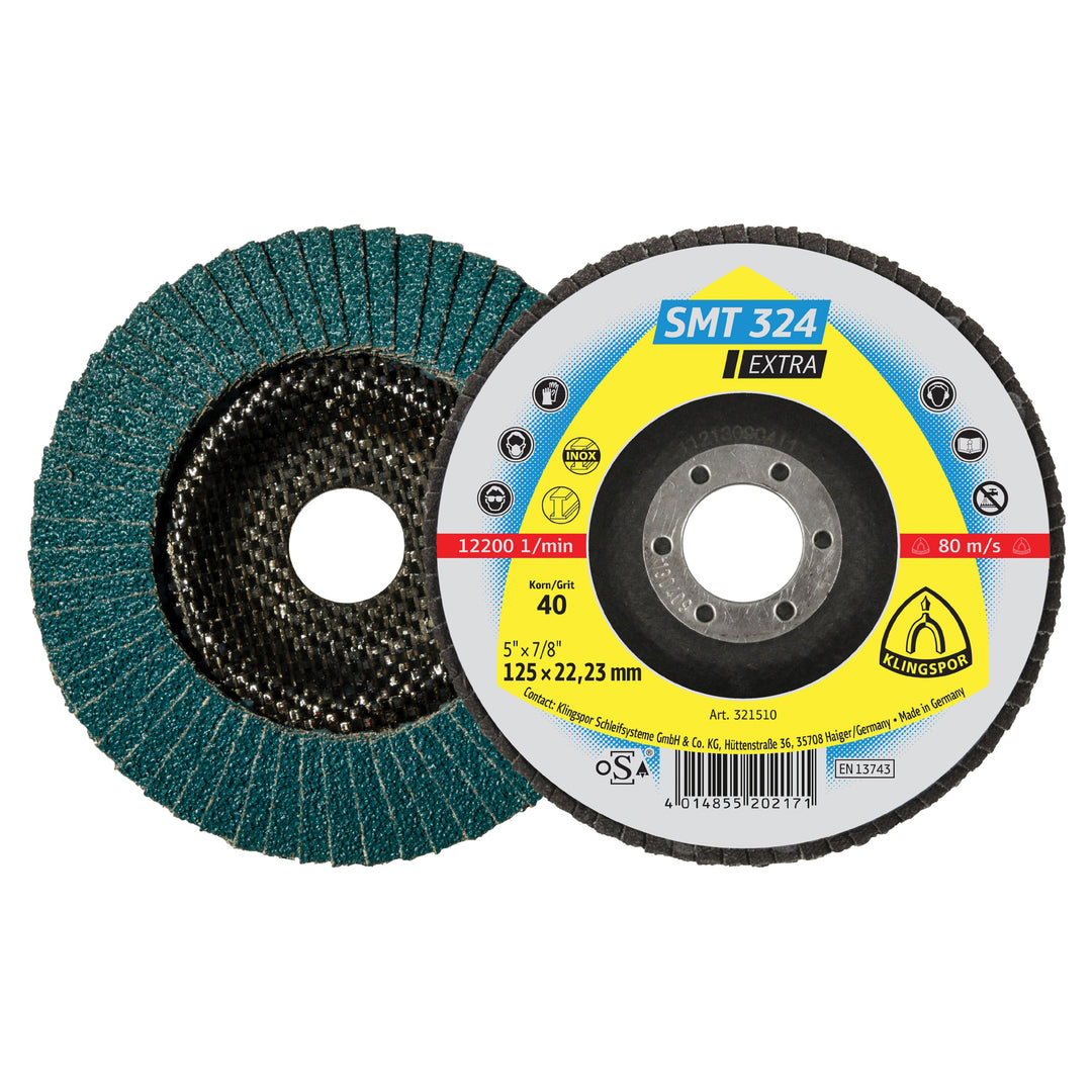 Depressed Centre Klingspor 321647 Flap Disc 4-1/2 Inch X 7/8 Inch Type 27 60 Grit SMT324 Zirconia Alumina