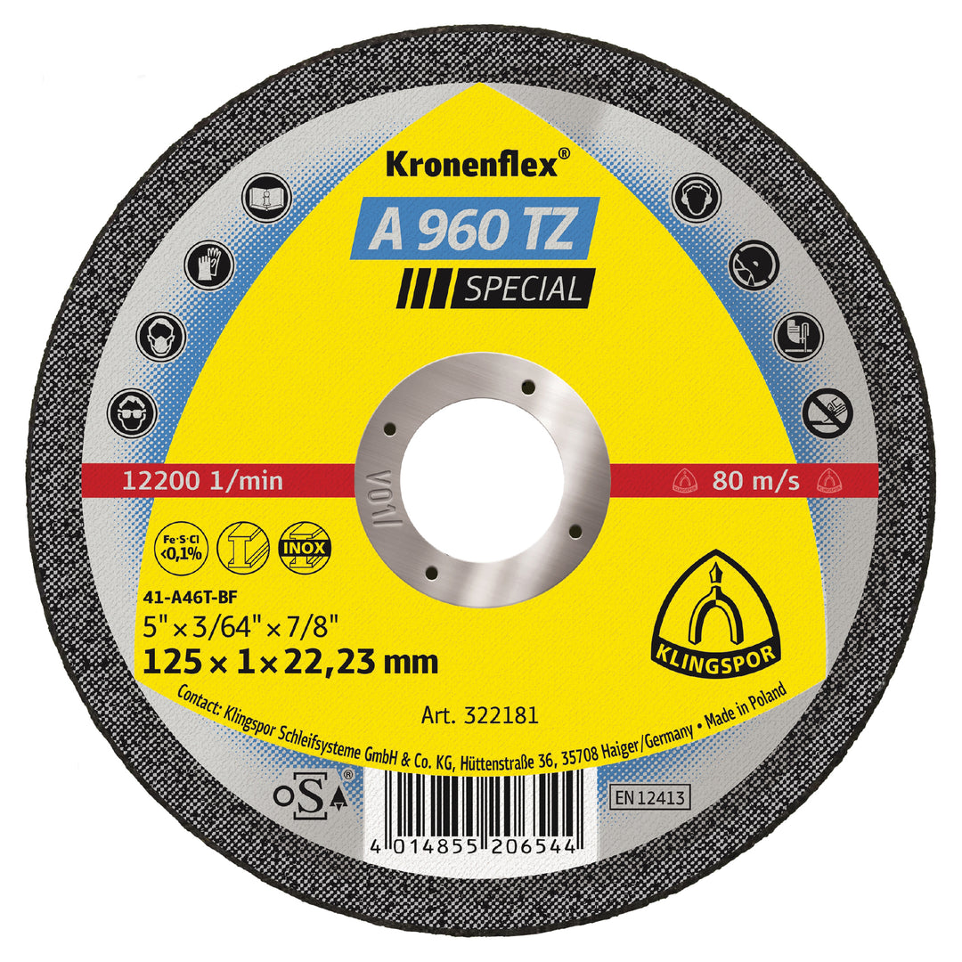 Depressed Centre Klingspor 325290 Depressed Centre Cut-Off Wheels Inox 4-1/2 Inch x 3/64 x 7/8 Inch - A960TZ