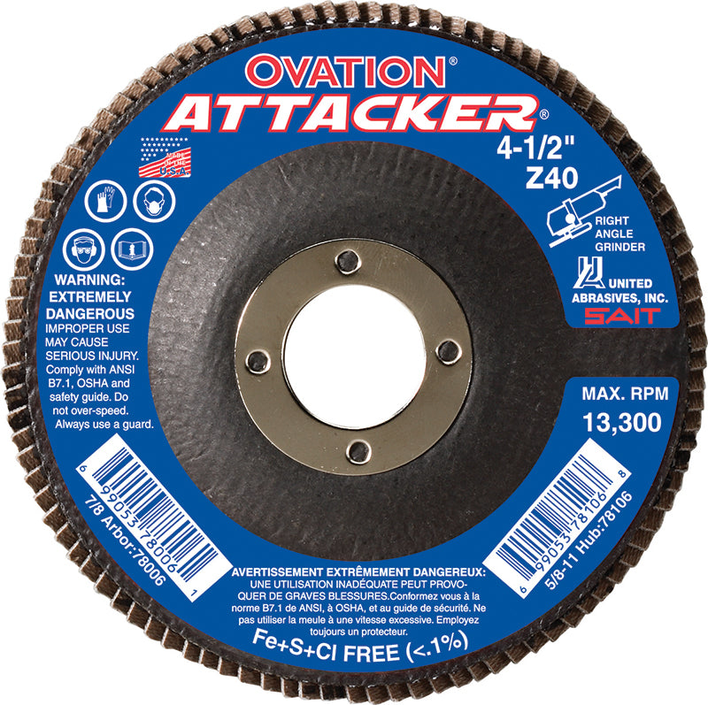 Depressed Centre Sait 76239 6 Inch X 7/8 Inch Type 27 80 Grit Ovation Attacker Zirconia Alumina Flap Disc