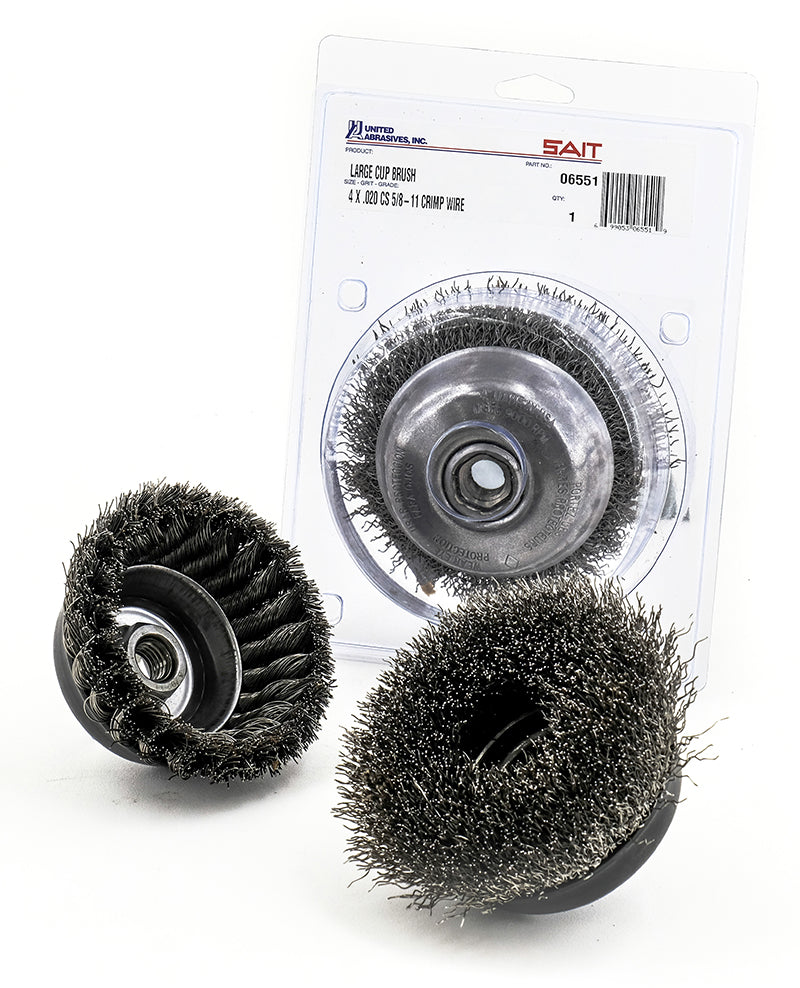 Crimped Wire Cup Wheel Brushes Sait 09554 Crimped Cup Brush (5 Inch x .020SS x 5/8-11)