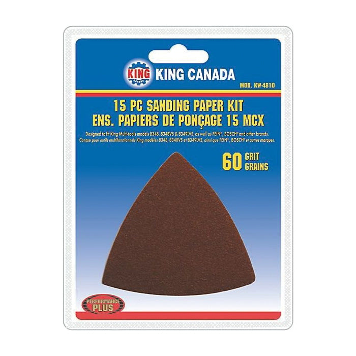 Triangle Discs King Canada KW-4810 60 Grit Plain Non-Vacuum Abrasive Kit (Triangular Sanding Cut Sheets)