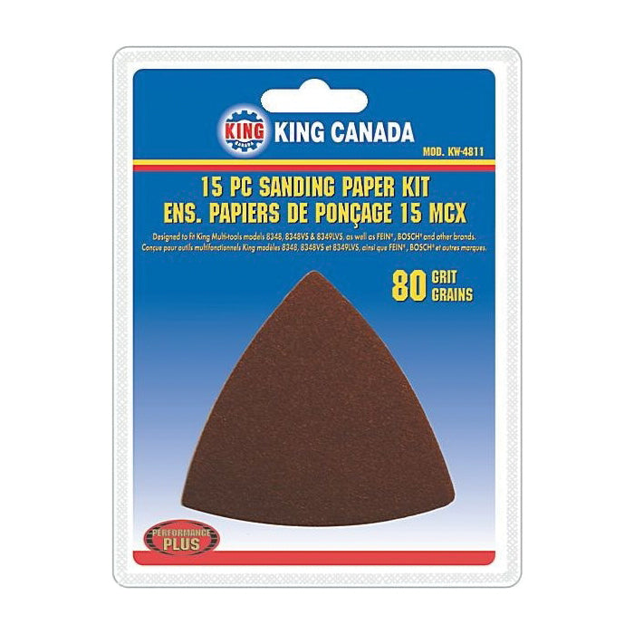 Triangle Discs King Canada KW-4811 80 Grit Plain Non-Vacuum Abrasive Kit (Triangular Sanding Cut Sheets)