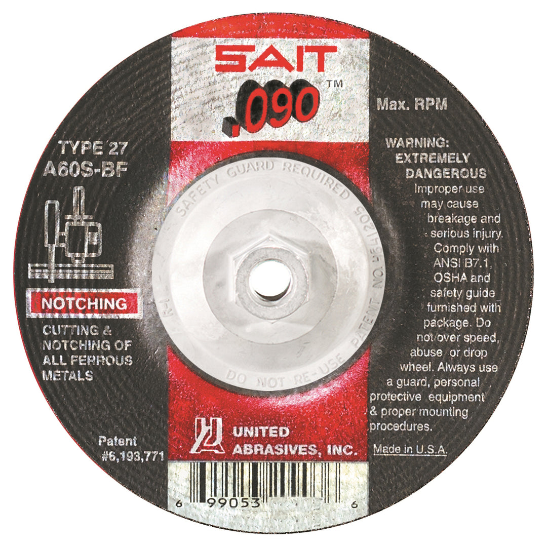 Type 27 Sait 20915 Type 27 Depressed Center Cutting Wheel 6 Inch x 0.090 Inch x 5/8-11 Inch (A60S)