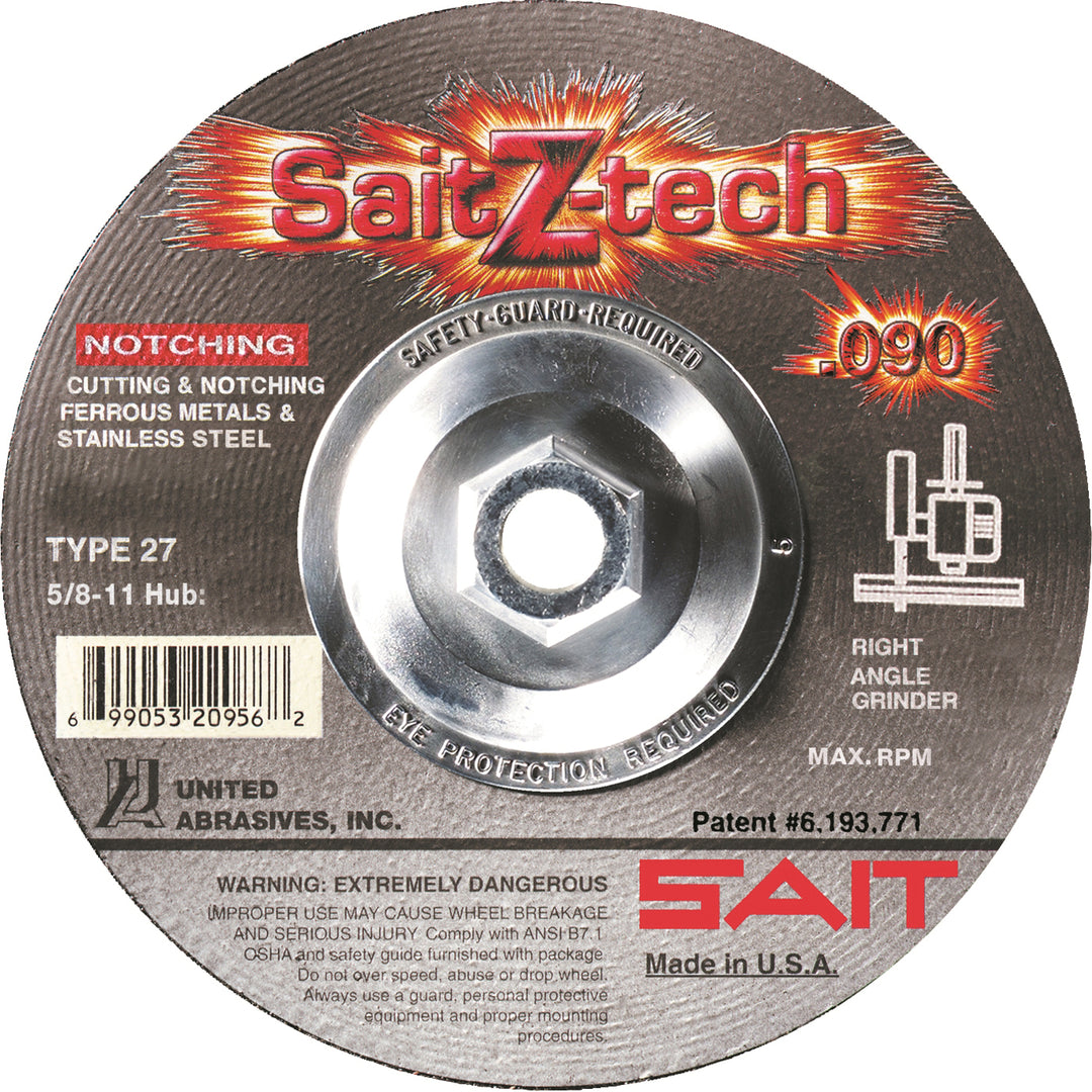 Type 27 Sait 20954 Type 27 High Performance Cutting Notching Wheels 5 Inch x 0.090 Inch x 5/8-11 Inch