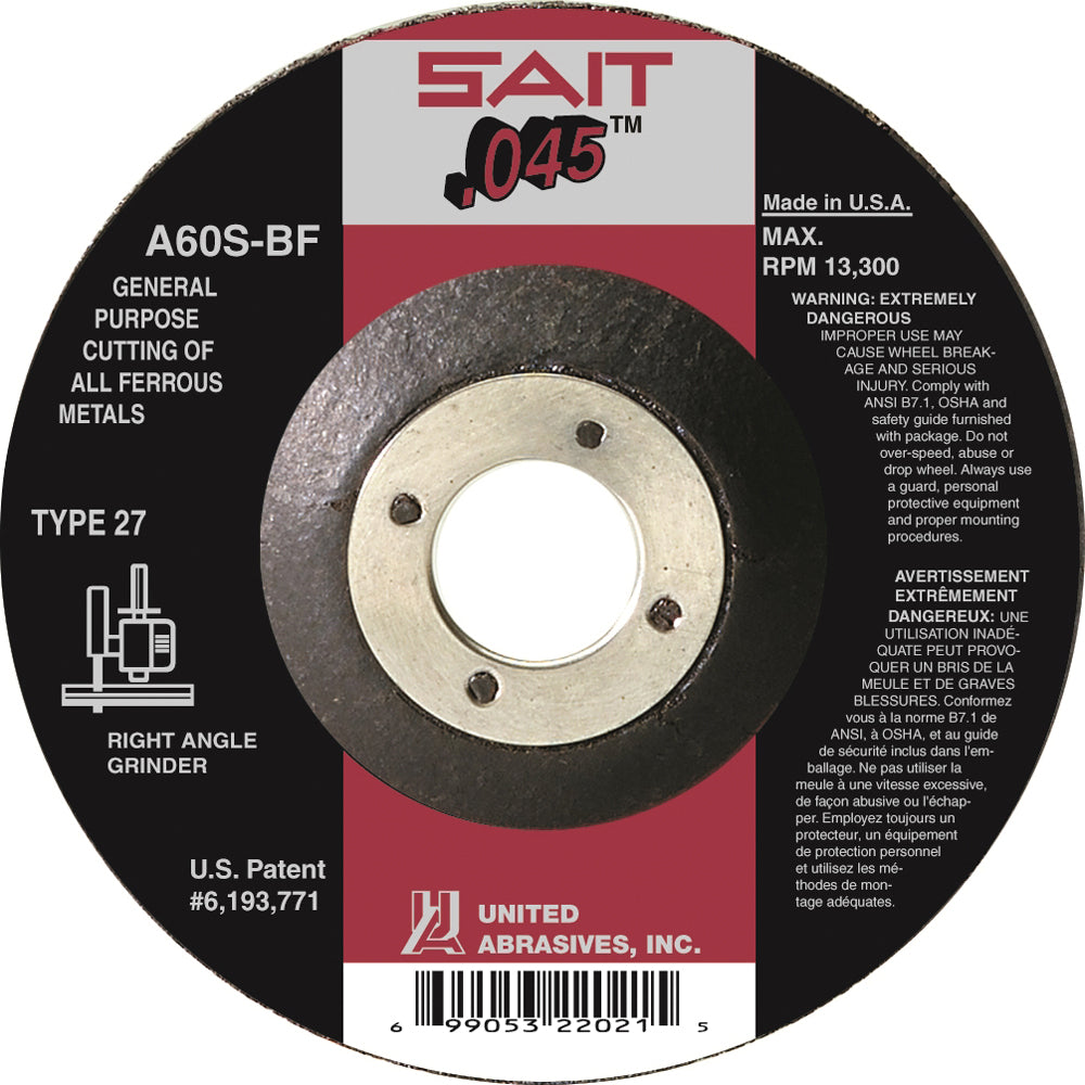 Type 27 Sait 22011 Type 27 Depressed Centre Cut-Off Wheels 4 Inch x 0.045 Inch x 5/8 Inch (A60S)
