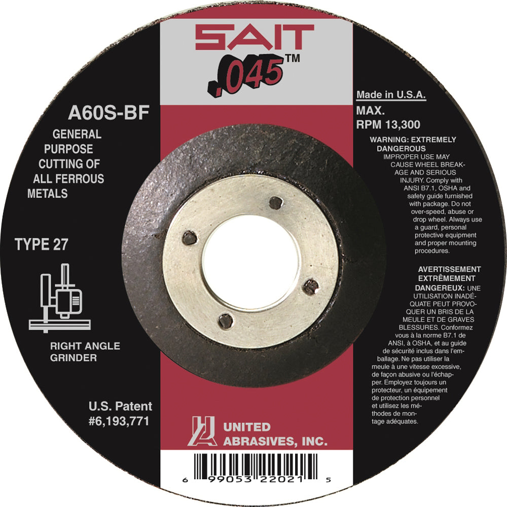 Type 27 Sait 22021 Type 27 Depressed Centre Cut-Off Wheels 4.5 Inch x 0.045 Inch x 7/8 Inch (A60S)